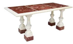 19th Century Italian Roman Grand Neo-Classical Solid Marble Table With Architectural Turned Columns & Inlaid Marble Slab