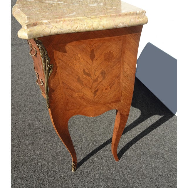 Stone Antique French Louis XVI Marble Top Nightstand With Brass Ormolu For Sale - Image 7 of 17