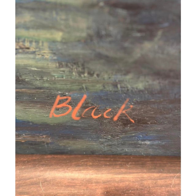 Black Vintage Impasto Harbor Scene Oil Painting – “Black” – Framed Nautical Composition For Sale - Image 4 of 4