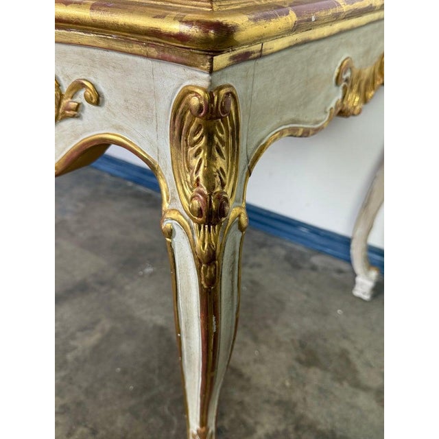 Italian Rococo Console Table, Giltwood & Marble Top, Mid-20th Century For Sale In Los Angeles - Image 6 of 16