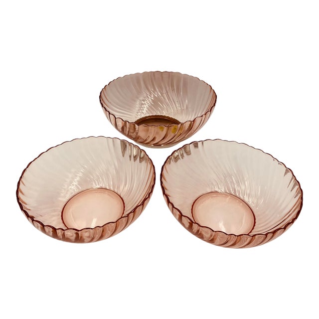 Vintage French Pink Glass Bowls- Set of 3 For Sale