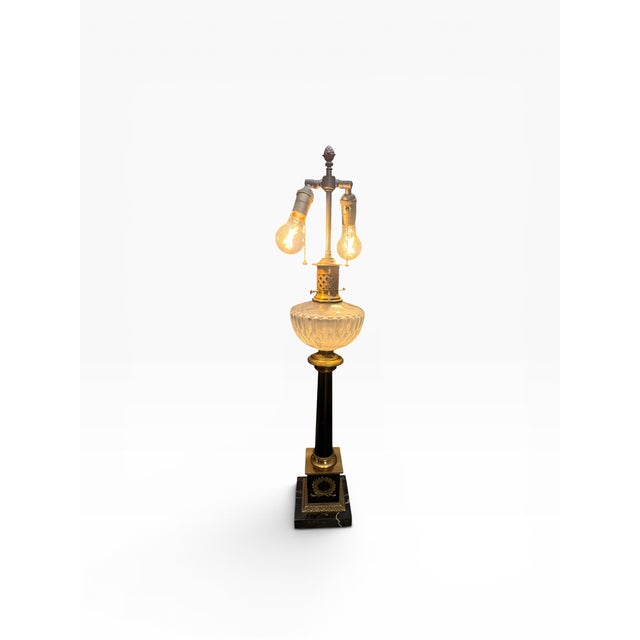 Mid 20th Century Mid 20th Century Pair of Neoclassical Empire Style Crystal Oil Font Marble & Gilt Bronze Table Lamps For Sale - Image 5 of 10