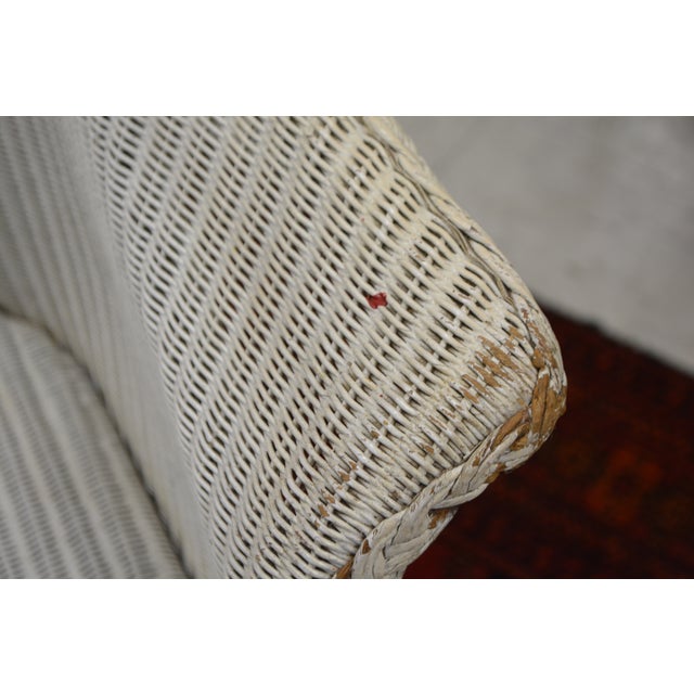 1970s Lloyd Loom Single White Wicker & Aluminum Arm Chair Porch Patio For Sale - Image 4 of 13
