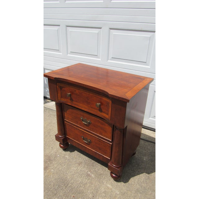 Item: Lane Nightstand Details: Mahogany Traditional Design Banded Signed Lane Great Carvings and Details Measurements: 30"...