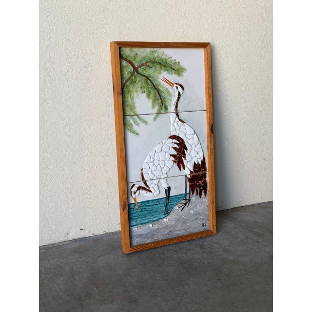 Vintage Danish Mosaic Tile Wall Art With Cranes – Mid Century Modern Framed Panel 1960s For Sale In Los Angeles - Image 6 of 10