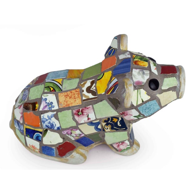 Ceramic Handcrafted Multicore Reclaimed Ceramic Pieces Mosaic Pig Garden Outdoor Figurine For Sale - Image 7 of 12