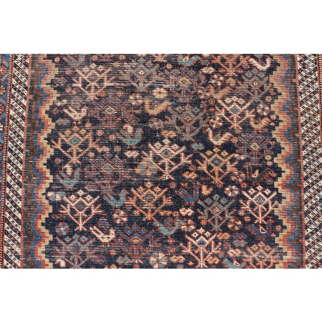 Tribal Antique Persian Afshar Rug With Bold Geometric Medallion 3'9" X 4'10" For Sale - Image 3 of 11