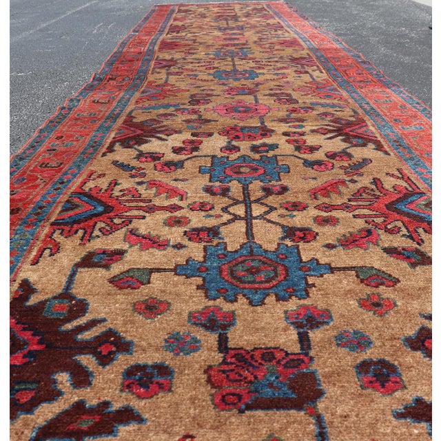 Early 20th Century Antique Persian Hamadan Long Runner With Geometric Motifs in Light Camel Field For Sale - Image 5 of 13