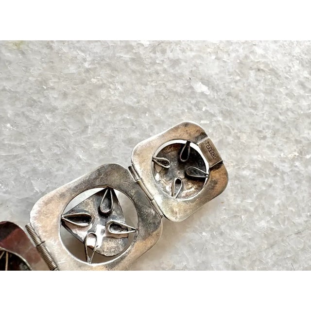 Metal Vintage Aztec Carved Green Onyx and Sterling Silver Wrap Bracelet - Stamped For Sale - Image 7 of 8