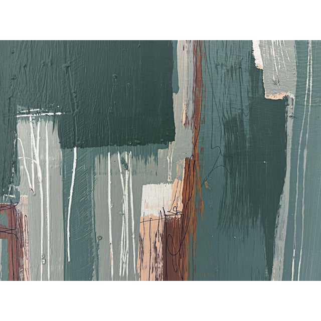 Abstract “Cabin Fern" Green Abstract Art in Vintage Frame, Transitional Living Room Art by JTS For Sale - Image 3 of 9