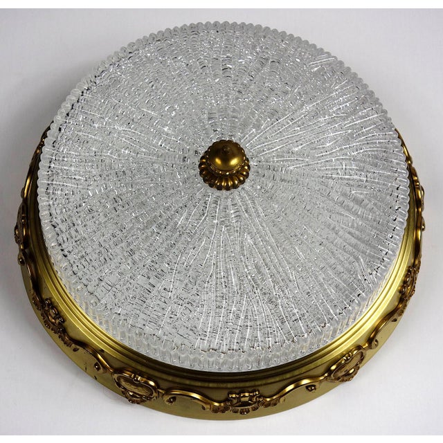 Brass and Crystal Glass Three-Light Ceiling Lamp from Kaiser, 1940s For Sale - Image 13 of 13