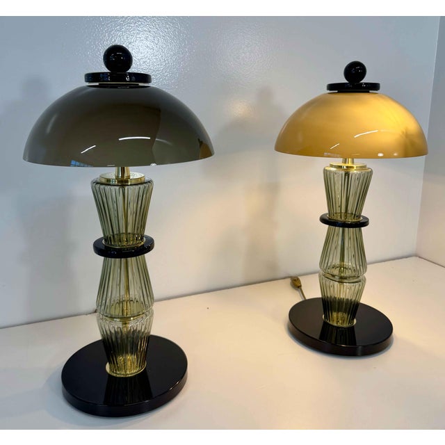 Murano Glass Table Lamps in Smoked Grey and Black Glass and Brass, 2000s, Set of 2 For Sale - Image 14 of 16