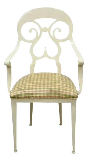 Late 20th Century Veneman Furniture. Italian Regency Style Cast Aluminum Spade Back Saber Leg Armchair