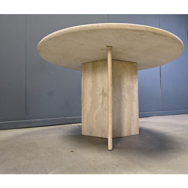 Round Italian Travertine Dining Table 1970s For Sale - Image 13 of 13