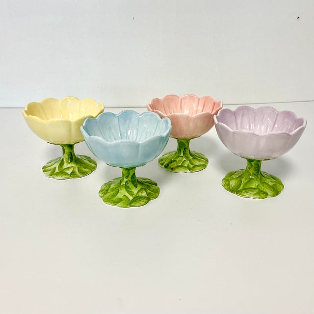 Vintage Boho Chic Trompe L’Oeil Buttercup Pedestal Bowls, MacKenzie-Child’s Style - Set of 4 - Easter For Sale - Image 10 of 14