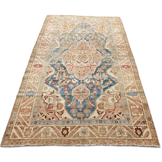 Tribal Antique Floral Medallion Rug 4x6 | Blue, Dusty Pink & Red For Sale - Image 3 of 5