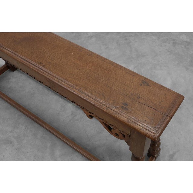 Antique Jacobean Carved Oak Bench, 1600s For Sale - Image 10 of 13