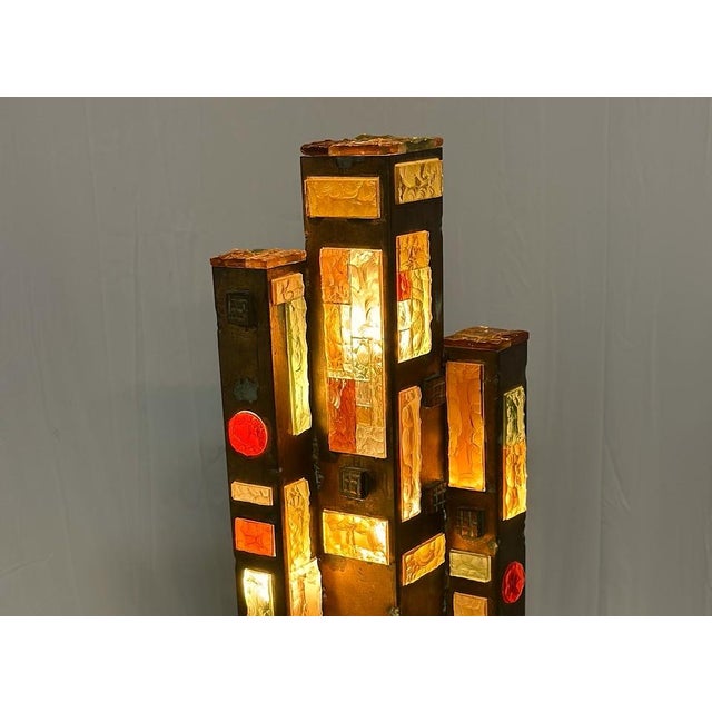 Vintage Floor Lamp in Hammered Glass and Wrought Iron from Longobard, Italy, 1960s For Sale - Image 9 of 11