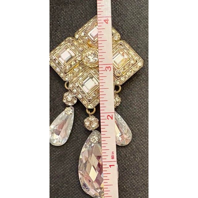 Mid 20th Century Art Deco-Style Large Rhinestone Rhombus Statement Brooch Pin With a Silver-Tone Finish For Sale - Image 5 of 10