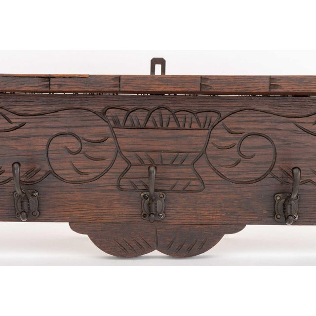 Arts and Crafts Oak Wall-Hanging Coat Rack For Sale - Image 4 of 6