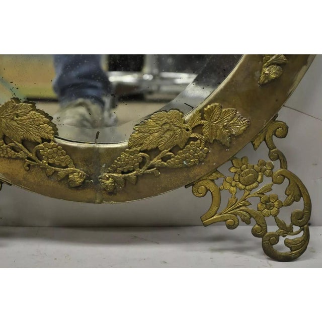 Antique French Victorian Brass Frame Bronze Ormolu Oval Beveled Glass Mirror For Sale - Image 4 of 12