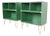 Thomasville Mid-Century Hollywood Regency Campaign Green Lacquered Bookcases on Hairpin Legs, Newly Refinished For Sale