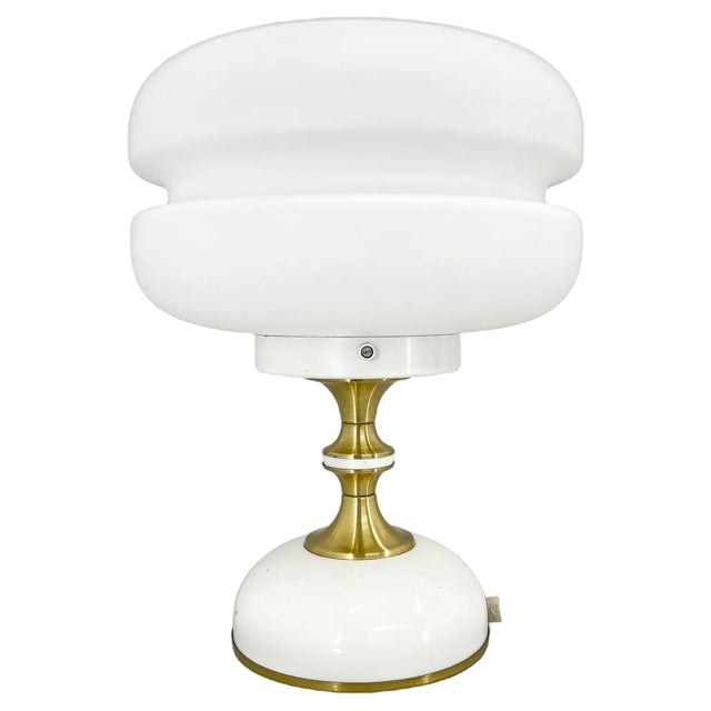 Milk Glass Brass Table Lamp attributed to Napako, 1970s For Sale