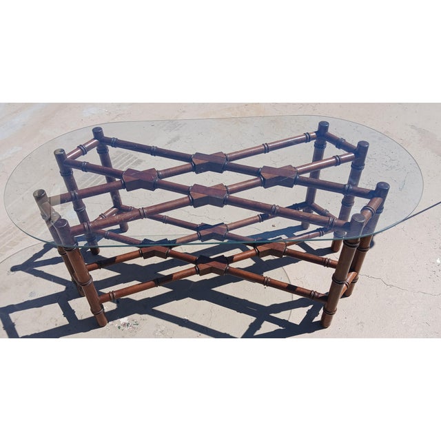 Ornamental & Decorative Materials 1960s Hollywood Regency Chinoiserie Faux Bamboo Glass Top Coffee Tableee For Sale - Image 7 of 12