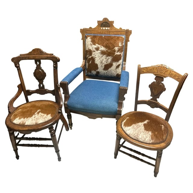 'Desperado Eastlake' 19th Century Rocking Chair Reupholstered in Cowhide and Denim 23" X 23" X 40" For Sale - Image 10 of 10