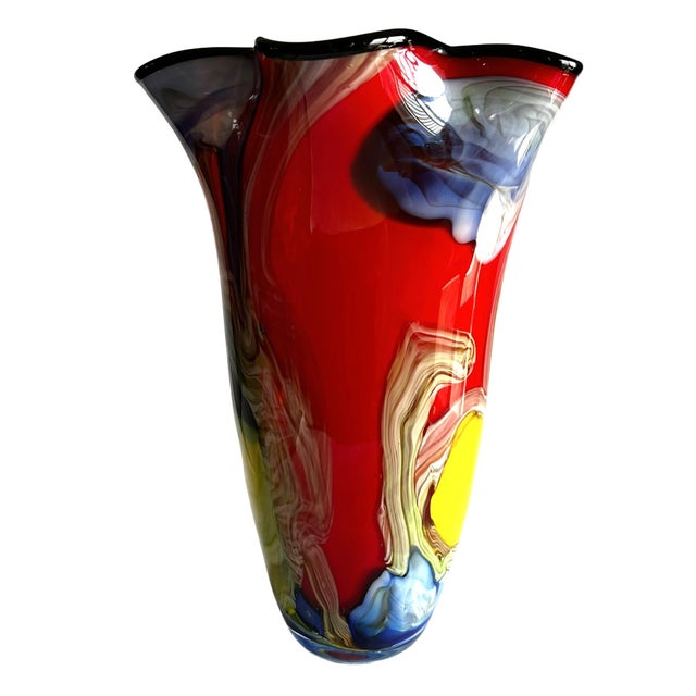 Red Brilliant Modern Art Glass Vase in Murano Style For Sale - Image 8 of 18