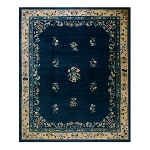 Spectacular Navy Background Color With Striking Floral Design Antique Chinese Peking Rug