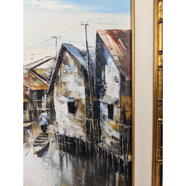 Mid 20th Century Attributed to Trần Quang Hiếu, Signed Vietnamese Stilt Village Oil Painting For Sale - Image 12 of 18