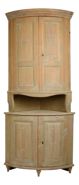 Antique Swedish Corner Cabinet in Gustavian Style with Carved Stylised Flowers