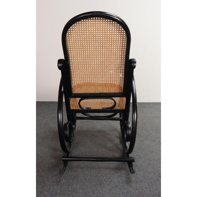 Black Vintage Thonet Ebonized Bentwood and Rattan Rocking Chair For Sale - Image 8 of 18