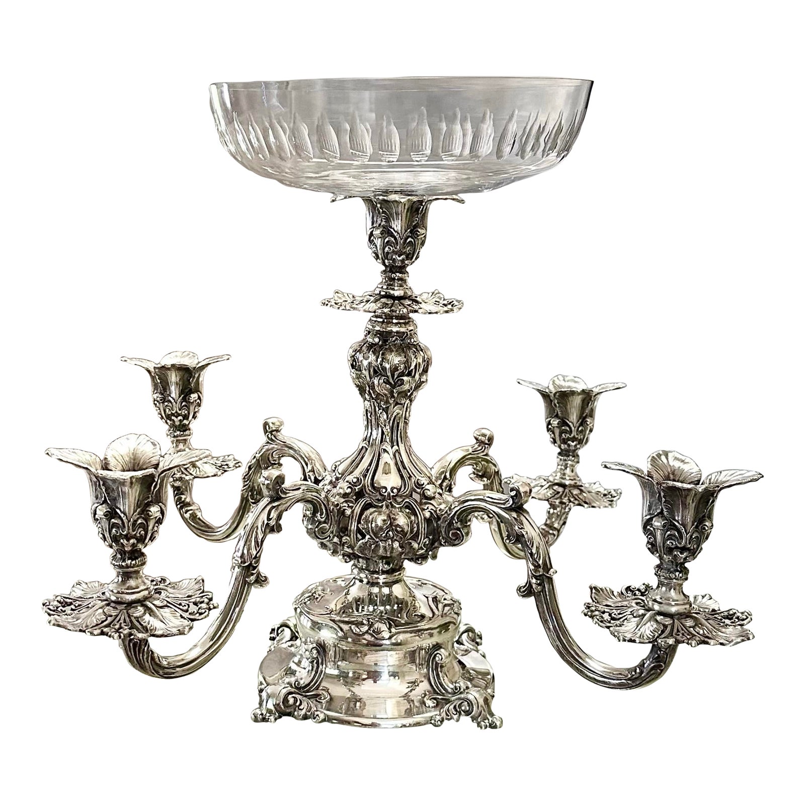 Mid 20th Century Reed & Barton Silver Plated Epergne Candle Holder With ...