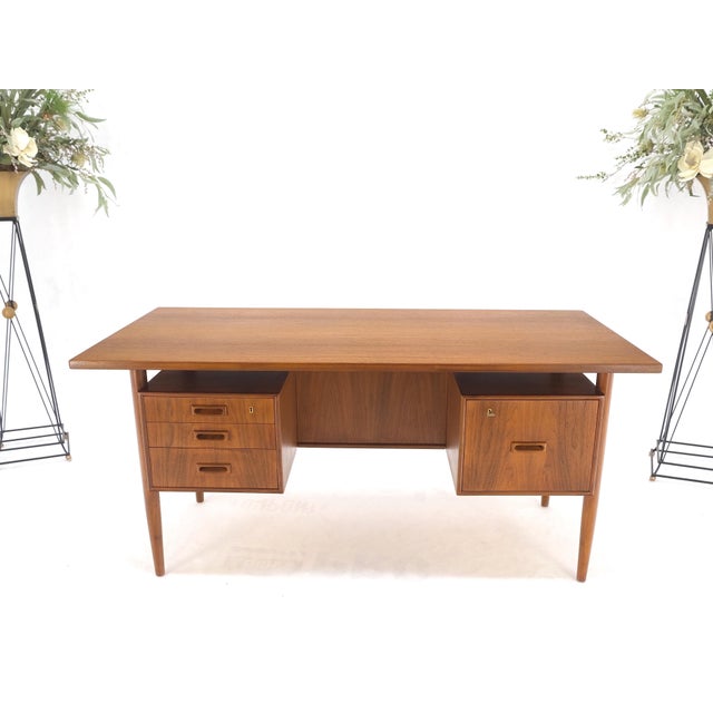 Danish Mid-Century Modern Floating Teak Desk Bookcase File Drawer Key For Sale - Image 6 of 12