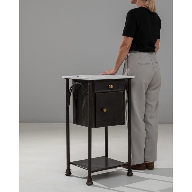 1910s French Industrial Metal Bedside Table With Marble Top For Sale - Image 14 of 18