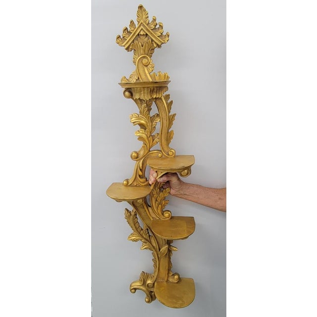 Large Vintage Italian Carved Giltwood Rococo 5-Tier Wall Display Shelf, 44" For Sale - Image 4 of 8