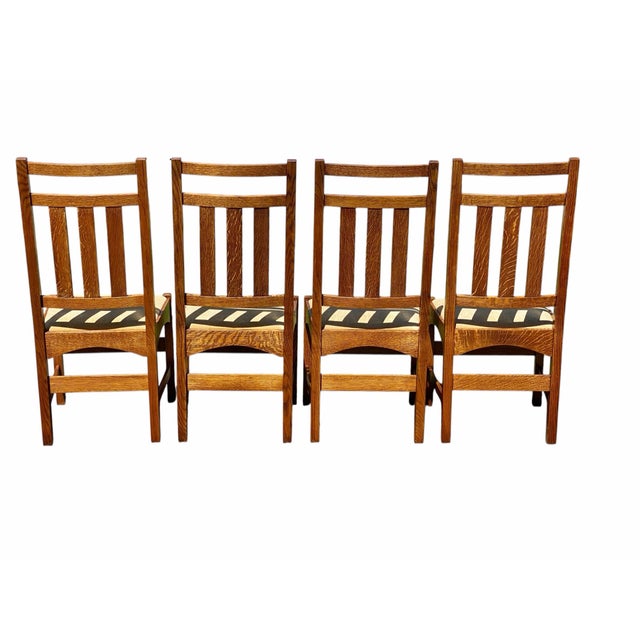 Set of 6 Arts & Crafts / Mission Oak Dining Chairs Stickley Harvey Ellis Style For Sale - Image 9 of 12