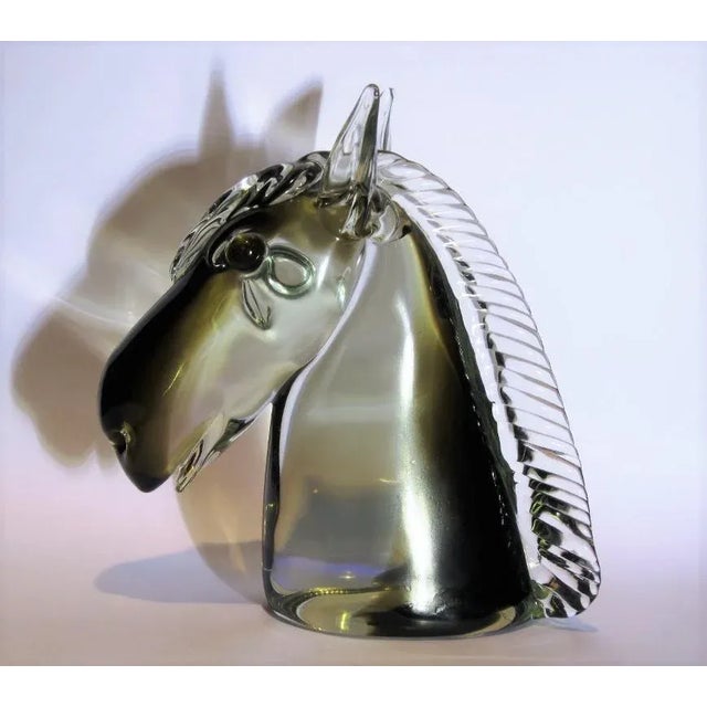 Mid-Century Modern 1970s Vintage Murano Glass Horse Head Signed Sculpture For Sale - Image 3 of 6
