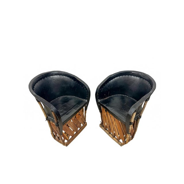 Vintage Equipale Barrel Tub Chairs in Black and Tan Leather, 1950s, Set of 2 For Sale - Image 6 of 13