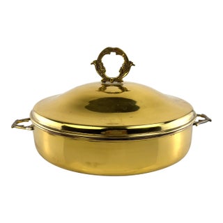 Mid 20th Century Hollywood Regency Solid Brass Covered Serving Dish For Sale