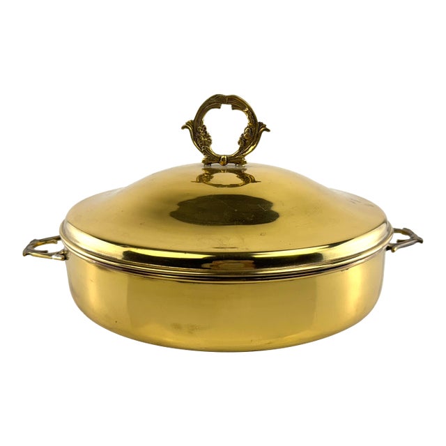 Mid 20th Century Hollywood Regency Solid Brass Covered Serving Dish For Sale