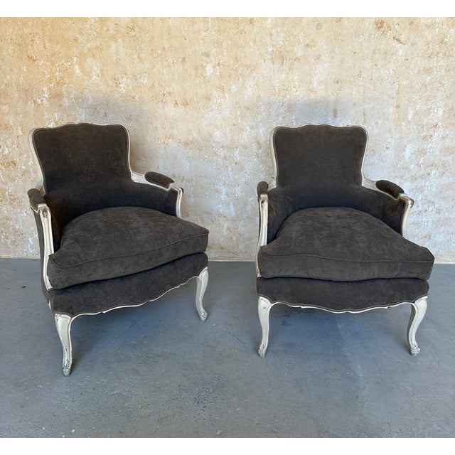 Pair of French Louis XV Style Bergères For Sale - Image 4 of 16