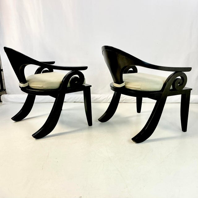 1980s Vintage Chinoiserie Asian Modern Curled Arms Spoon Side Chairs - A Pair, After Stanley Jay Friedman For Sale - Image 15 of 18