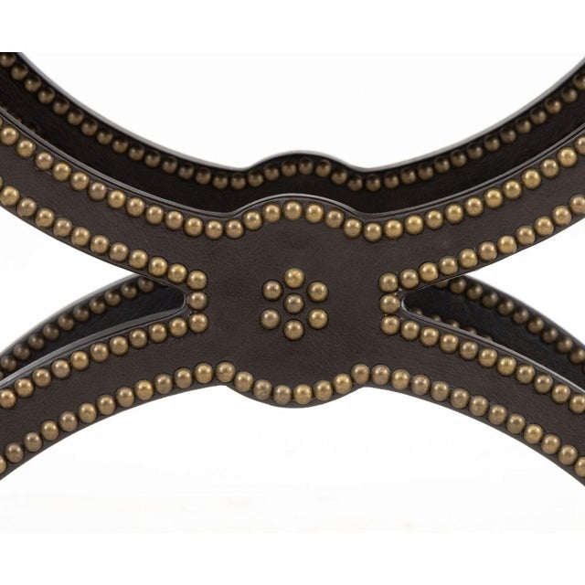 Baker Alexandre Brown Leather Brass Riveted Stool For Sale In New York - Image 6 of 8