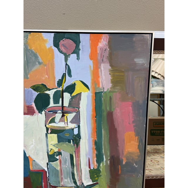 Blue Marius L. Bosc Rose in Vase, Reflections in Water Oil Painting, Signed For Sale - Image 8 of 12