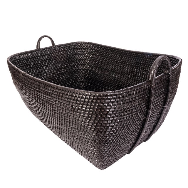 Boho Chic Artifacts Saboga Home Everything Basket with Hoop Handles in Black, Small For Sale - Image 3 of 3