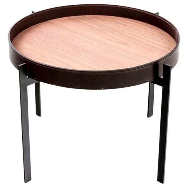 Mocca Leather and Walnut Wood Single Deck Table by OxDenmarq For Sale - Image 6 of 6