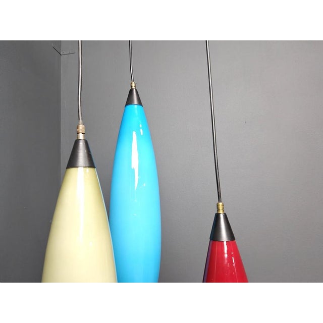 Blue Vintage 3 Glass Pendant Lights from Vistosi, 1970s For Sale - Image 8 of 15